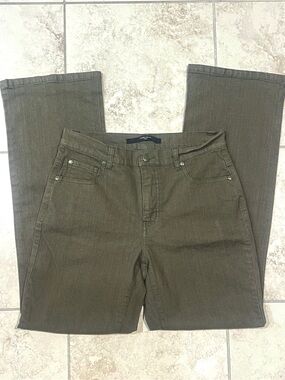 Simon Chang Olive Metallic Straight-Leg Jeans size 4